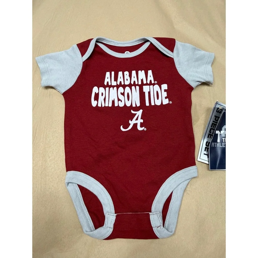 Alabama Crimson Tide Baby Bodysuit 3-Piece Set Team Athletics Crimson Grey 0-3M